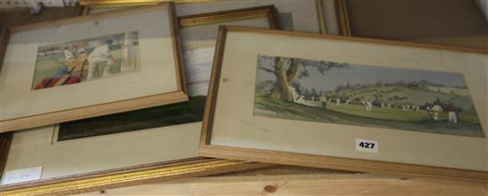 2 cricketing watercolours etc